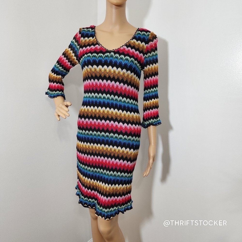 Trina Turk Colorful Chevron Knit Dress size 8 - Picture 2 of 10
